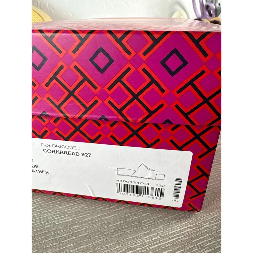 Tory Burch Sandals 9.5 Womens Cornbread Yellow Patos Leather‎ Slip-On Platform